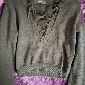 Forever 21 Black Lace-Up Sweater